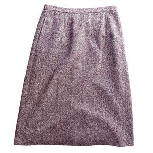 Vintage Orvis Tweed Wool Skirt Burgundy Cream Size 14 USA Pockets Modest Work